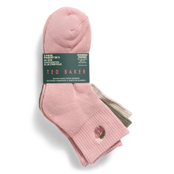 TED BAKER Pink 3pk High Quarter Socks - Picture 1 of 1